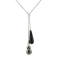 Whitby Jet Necklace Double Drop Silver