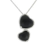 Whitby Jet Necklace Double Heart Diamond 18ct White Gold
