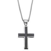 Whitby Jet Necklace Large Cross Silver