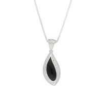 Whitby Jet Necklace Marquise Shape Beaded Edge Silver