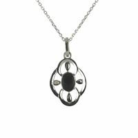 Whitby Jet Necklace Open Flower Silver