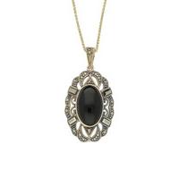 Whitby Jet Necklace Oval Lace Marcasite 9ct Yellow Gold