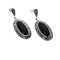 whitby jet earring drop oval marcasite silver