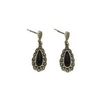 Whitby Jet Earrings Drop Lace Marcasite 9ct Yellow Gold