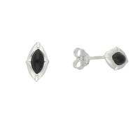 Whitby Jet Earrings Marquise Beaded Edge Studs Silver