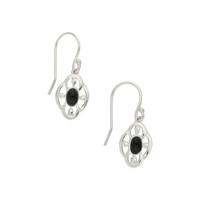 whitby jet earrings open petal edge flower silver