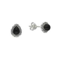 Whitby Jet Earrings Pear Beaded Lace Edge Studs Silver