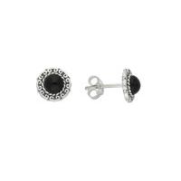 Whitby Jet Earrings Rope Edge Beaded Round Studs Silver