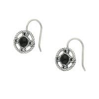 Whitby Jet Earrings Rope Edge Open Circle Port Hole Silver