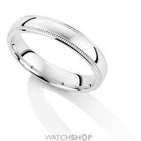 White Gold 4mm Court-Shaped Mill Grain Edge Band Size J
