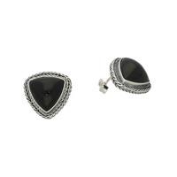 Whitby Jet Earrings Triangular Large Foxtail Silver
