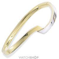 White and Yellow Gold Bangle with Wave Motif