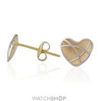 white and yellow gold heart shaped stud earrings