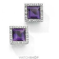 White Gold Diamond and Amethyst Stud Earrings