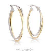 White and Yellow Gold Double Oval Hoop Earrings