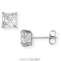 White Gold Claw-set Square 5mm Cubic Zirconia Stud Earrings