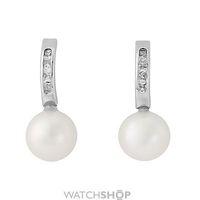 White Gold and Pearl Dangling Earrings