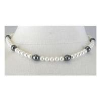 White faux pearl & hematite round bead necklace