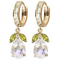 White Topaz and Peridot Huggie Drop Earrings 14.3ctw in 9ct Gold