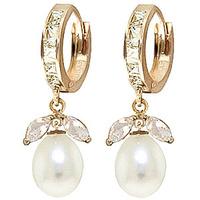 White Topaz and Pearl Dewdrop Huggie Earrings 10.3ctw in 9ct Gold