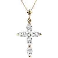 White Topaz and Diamond Vatican Cross Pendant Necklace 1.08ctw in 9ct Gold