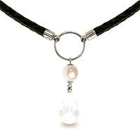 white topaz and pearl leather pendant necklace 90ctw in 9ct white gold