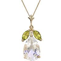 White Topaz and Peridot Pendant Necklace 6.5ctw in 9ct Gold