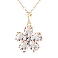 White Topaz and Diamond Flower Petal Pendant Necklace 2.2ctw in 9ct Gold