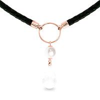 White Topaz and Pearl Leather Pendant Necklace 9.0ctw in 9ct Rose Gold