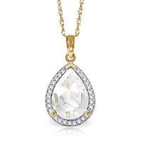 White Topaz and Diamond Halo Pendant Necklace 5.45ct in 9ct Gold