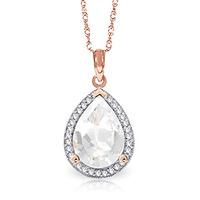 white topaz and diamond halo pendant necklace 545ct in 9ct rose gold