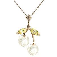 White Topaz and Peridot Cherry Drop Pendant Necklace 1.45ctw in 9ct Gold