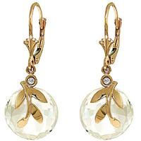 White Topaz and Diamond Olive Leaf Drop Earrings 14.7ctw in 9ct Gold