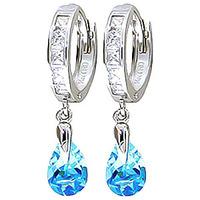 White Topaz and Blue Huggie Drop Earrings 4.2ctw in 9ct White Gold