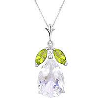 White Topaz and Peridot Pendant Necklace 6.5ctw in 9ct White Gold