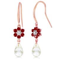 white topaz diamond and ruby daisy chain drop earrings 545ctw in 9ct r ...