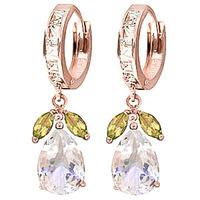 White Topaz and Peridot Huggie Drop Earrings 14.3ctw in 9ct Rose Gold