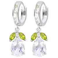 White Topaz and Peridot Huggie Drop Earrings 14.3ctw in 9ct White Gold