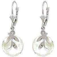 White Topaz and Diamond Olive Leaf Drop Earrings 14.7ctw in 9ct White Gold