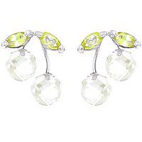 White Topaz and Peridot Cherry Drop Stud Earrings 2.9ctw in 9ct White Gold