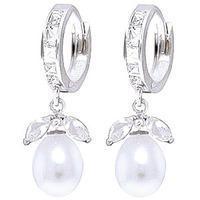 White Topaz and Pearl Dewdrop Huggie Earrings 10.3ctw in 9ct White Gold