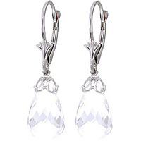 White Topaz Crown Briolette Drop Earrings 14.0ctw in 9ct White Gold