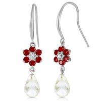 White Topaz, Diamond and Ruby Daisy Chain Drop Earrings 5.45ctw in 9ct White Gold