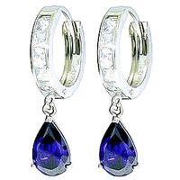 White Topaz and Sapphire Droplet Huggie Earrings 4.55ctw in 9ct White Gold