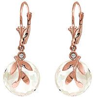 White Topaz and Diamond Olive Leaf Drop Earrings 14.7ctw in 9ct Rose Gold