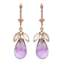 White Topaz and Amethyst Drop Earrings 14.4ctw in 9ct Rose Gold