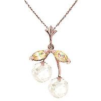 White Topaz and Peridot Cherry Drop Pendant Necklace 1.45ctw in 9ct Rose Gold