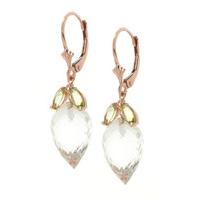 white topaz and peridot drop earrings 255ctw in 9ct rose gold