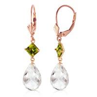 white topaz and peridot drop earrings 110ctw in 9ct rose gold