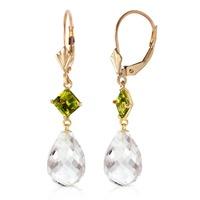 white topaz and peridot drop earrings 110ctw in 9ct gold